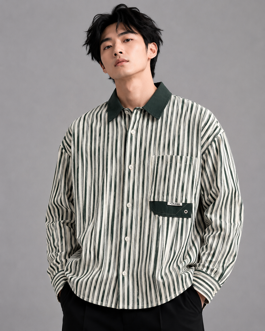 Men's Green Striped Casual Shirt