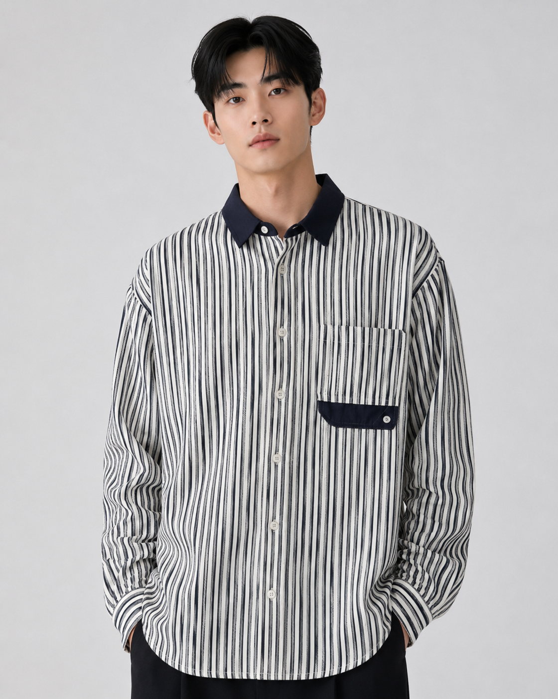 Men's Navy Striped Casual Shirt