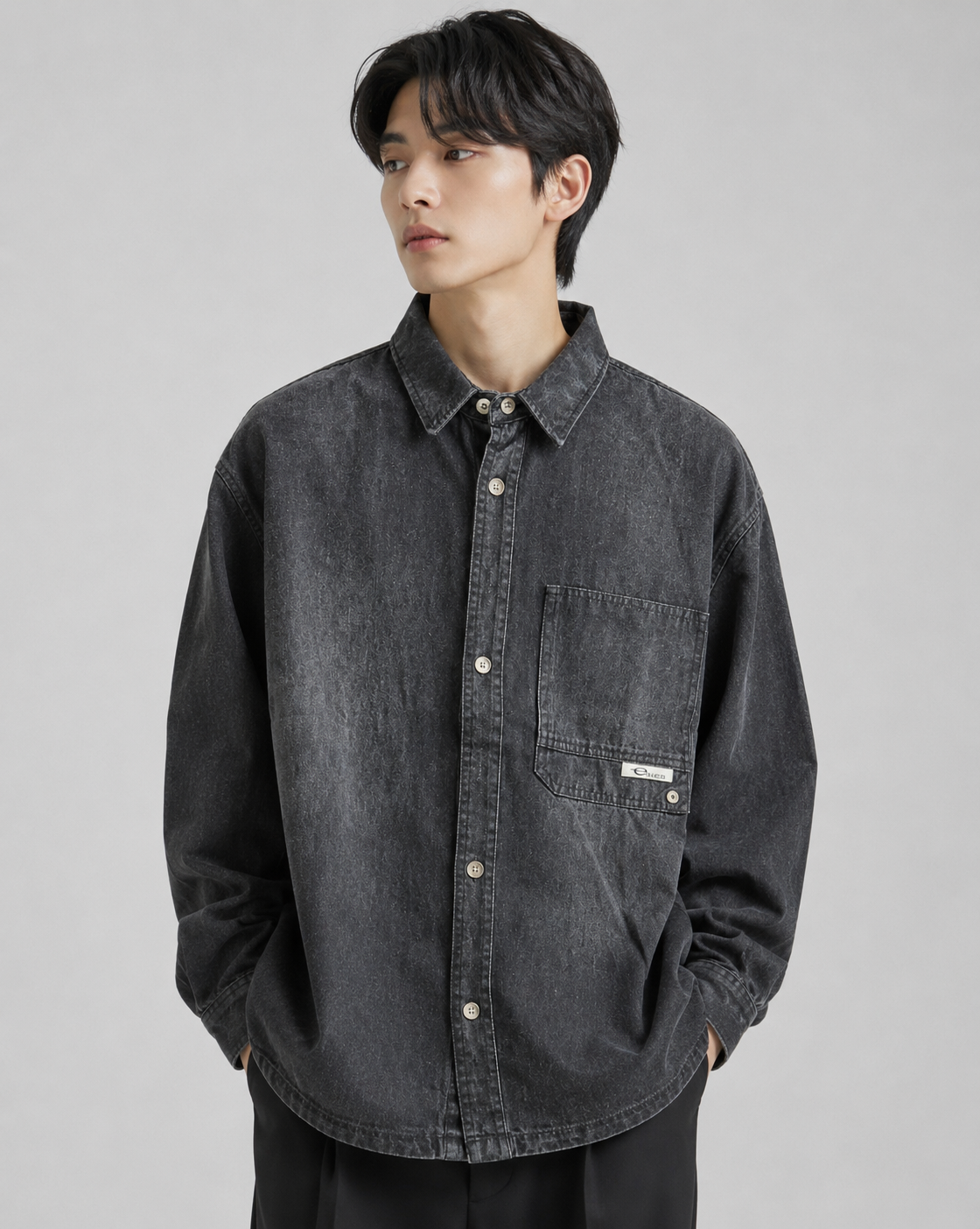 Men's Charcoal Washed Casual Shirt