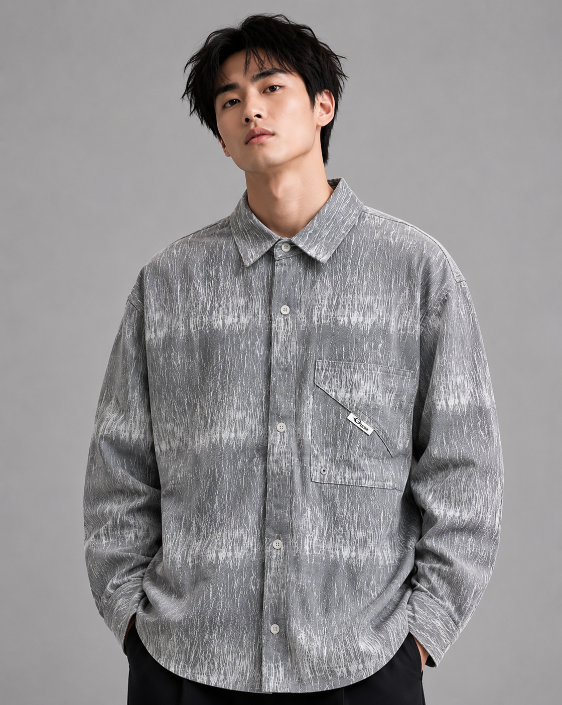 Men's Ash Grey Abstract Casual Shirt