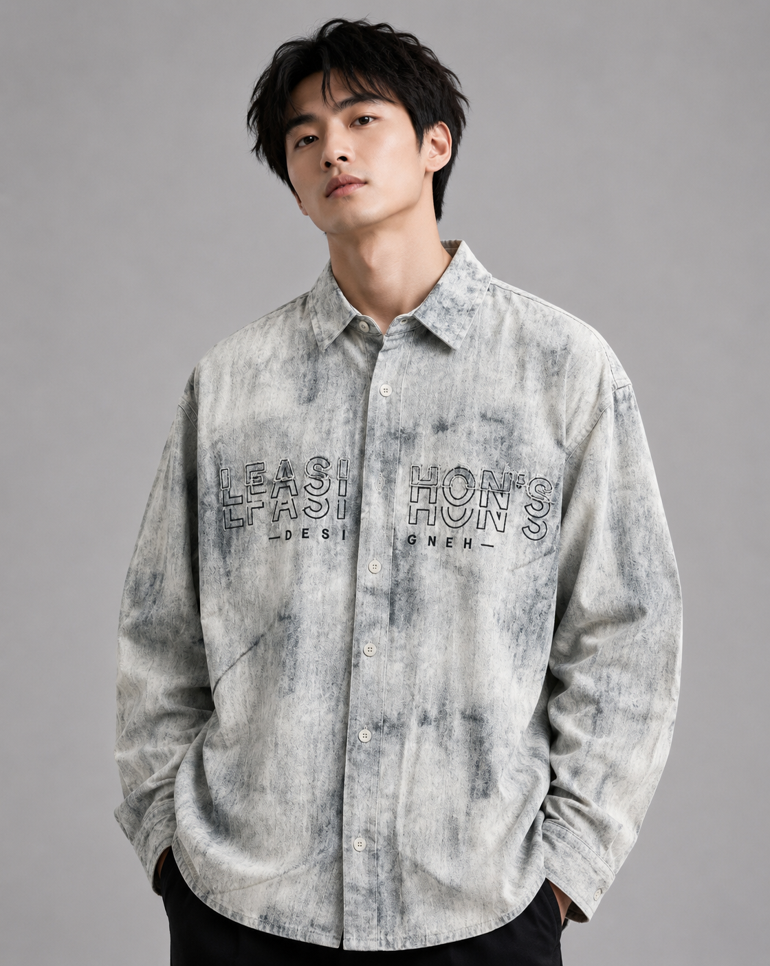 Men's Acid Wash Printed Oversized Shirt