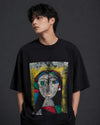 Men's Oversized Printed Black Cotton Tee