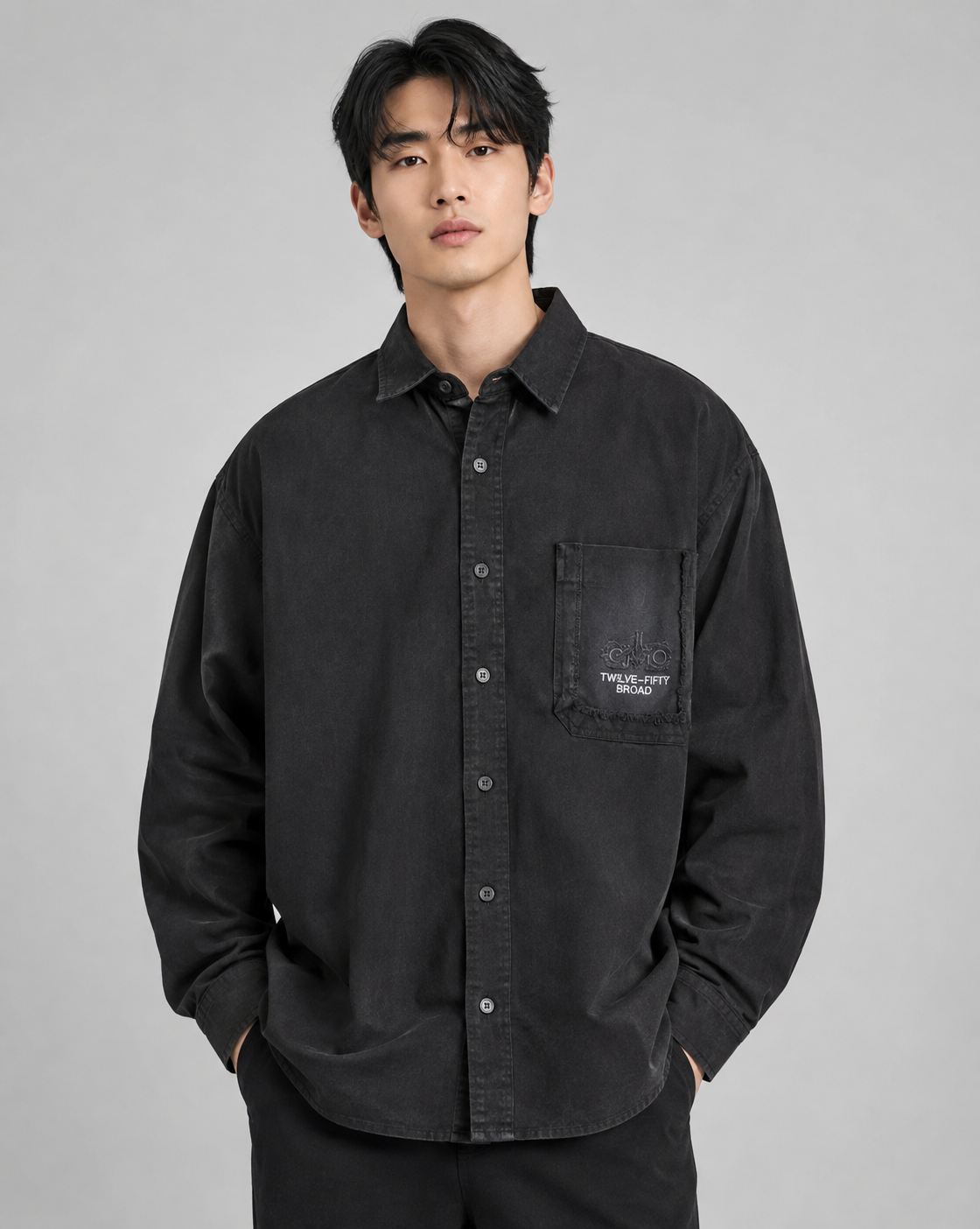 Men's Washed Black Oversized Casual Shirt