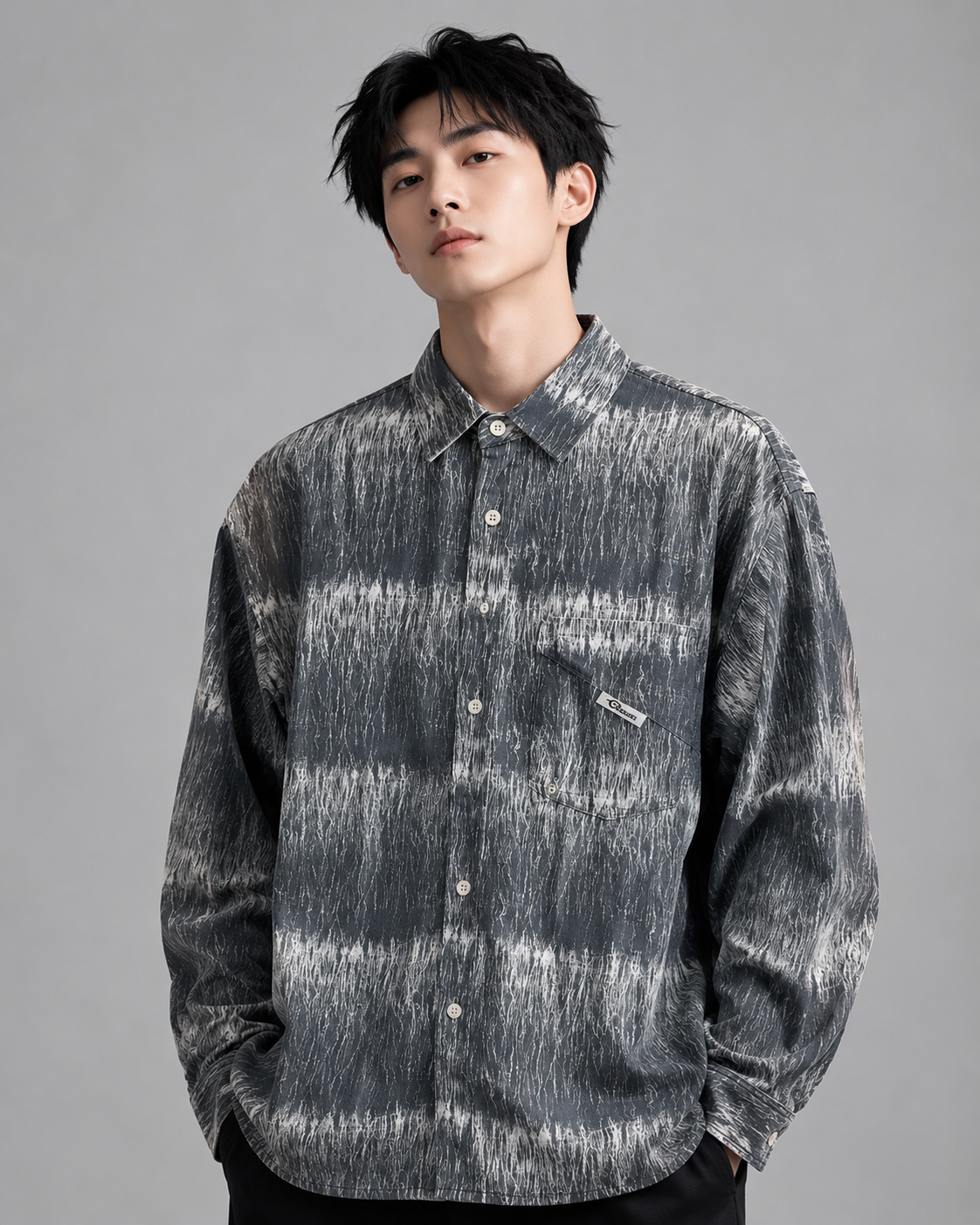 Men's Charcoal Abstract Print Casual Shirt