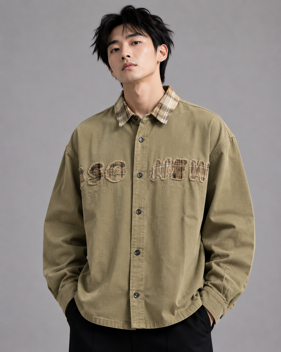 Men's Olive Green Graphic Casual Shirt