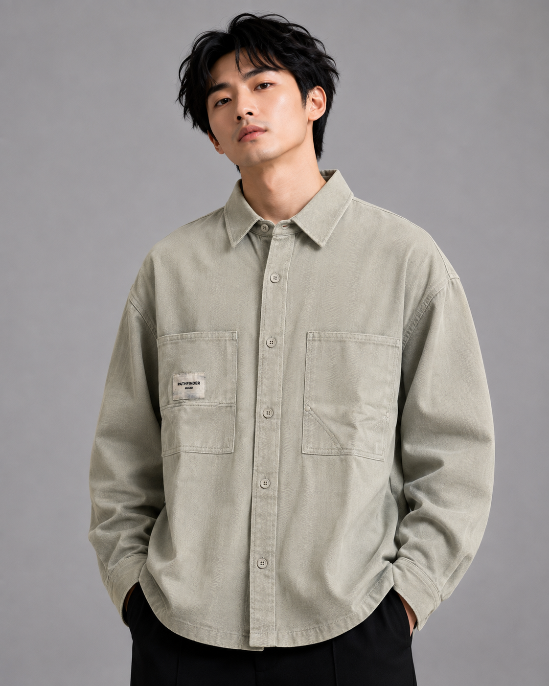 Men's Sage Green Utility Casual Shirt