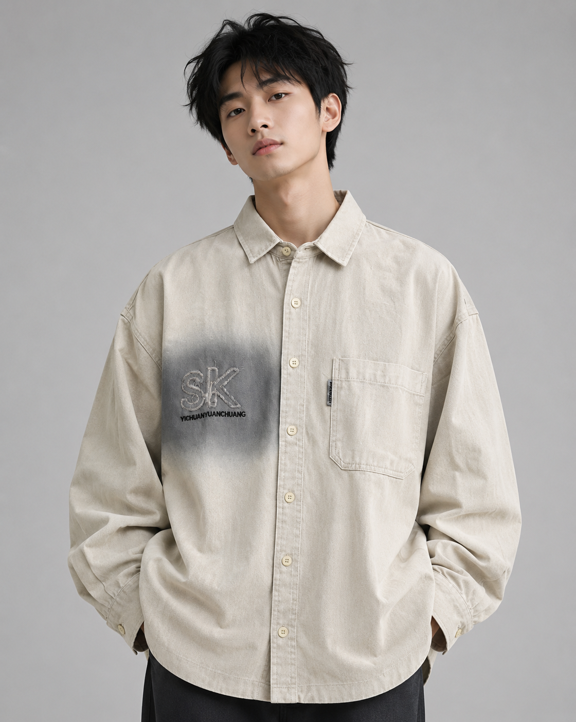 Men's Beige Ombre Graphic Casual Shirt