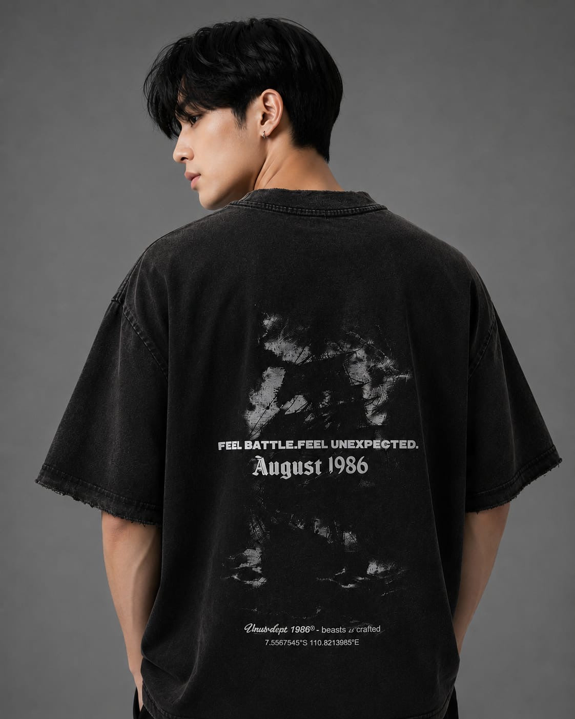 Men's Oversized Washed Black Cotton T-Shirt
