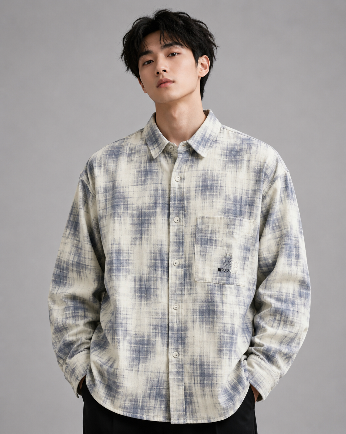Men's Blue Grey Checked Casual Shirt