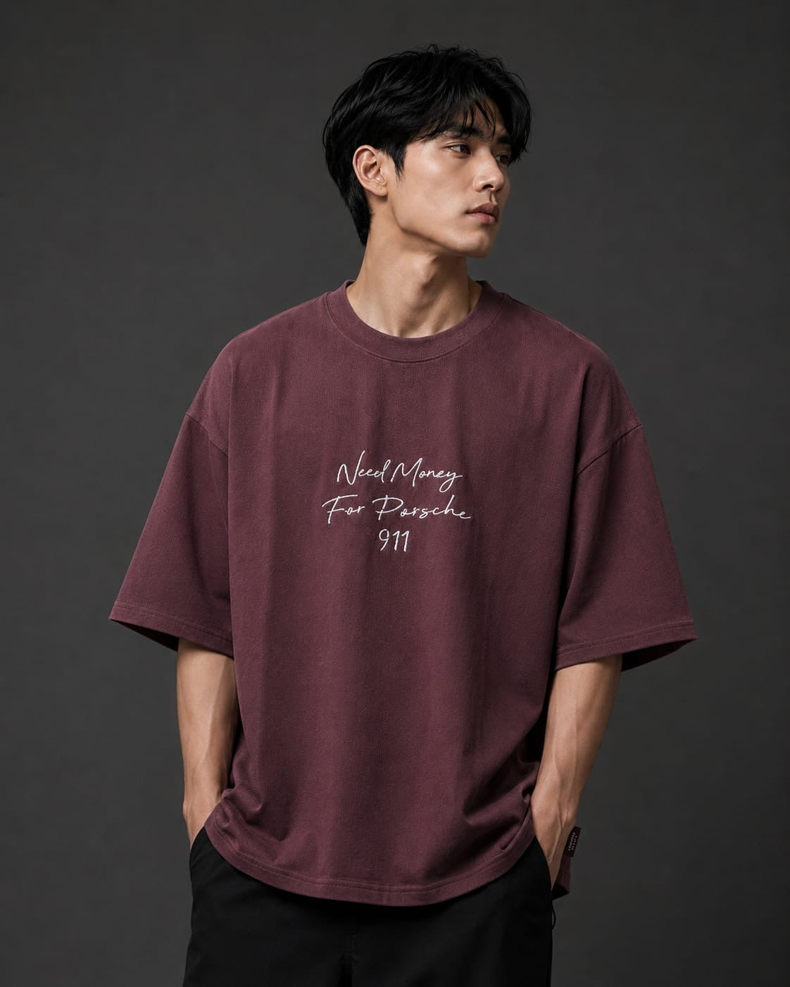 Men's Streetwear Oversized Cotton Maroon Tee
