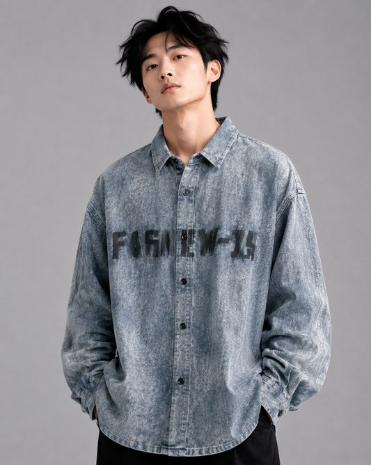 Vintage Washed Graphic Print Casual Shirt