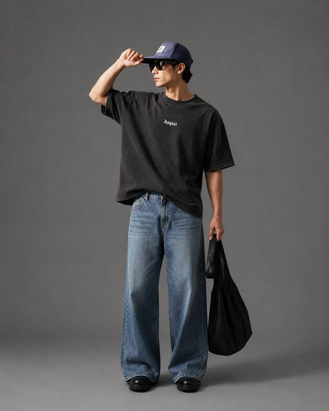 Men's Oversized Washed Black Cotton T-Shirt